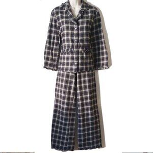 Sundance Juno Cotton Plaid Ruffle Pajamas Set XS Black Gray Cream